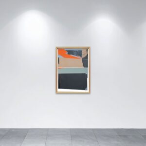 Fragment of a Fragment #1 in a pine frame on a white gallery wall with a grey tiled floor